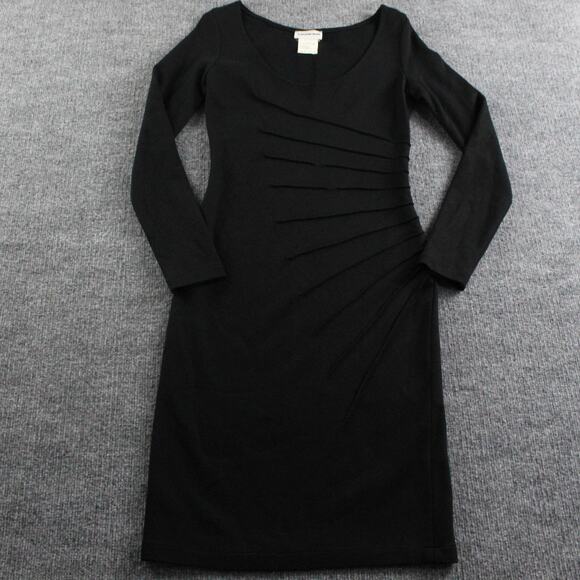 Vintage Mugler Dress Small Sheath Bodycon Wool Midi Black Luxury Career Work - Picture 1 of 6